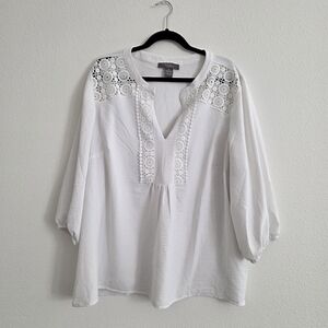 White Crochet-Trim Peasant Top — Relaxed Women's Top 3X